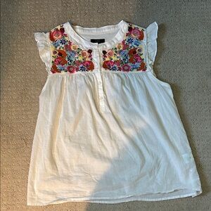 J. Crew White Top Floral Embroidery